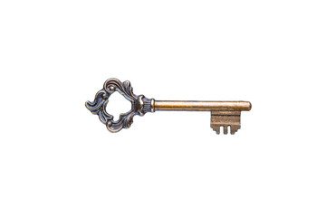 Vintage decorative key on white, no people