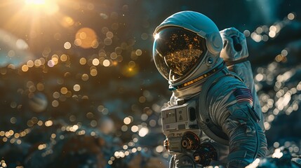 Astronaut exploring a newly discovered alien planet - obrazy, fototapety, plakaty
