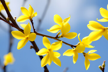 yellow flowers on blue sky, generative ai