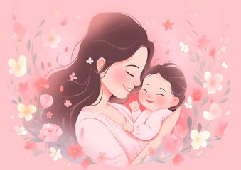 Portrait of Asian Woman Holding Baby