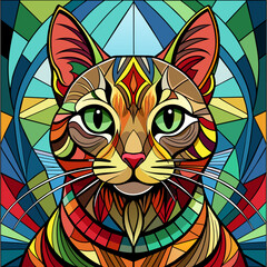 Cat, Stained Glass, Real paint, Full body, white background