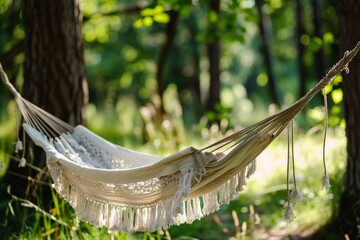 Garden Oasis: Relaxing Hammock Swinging Amidst Lush Greenery - Tranquility, Nature's Embrace, and Serene Outdoor Escape in a Perfect Leisure Setting
