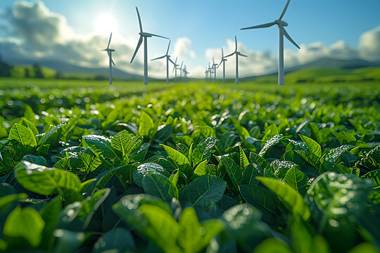 Wind Turbines in Agricultural Landscape Green Energy Solution