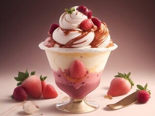 Italian ice cream gelato in cup and waffle cone, cinematic food dessert photography, studio lighting background