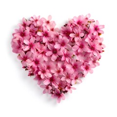 Obraz premium Pink Floral Heart Shape Arrangement Isolated on White Background