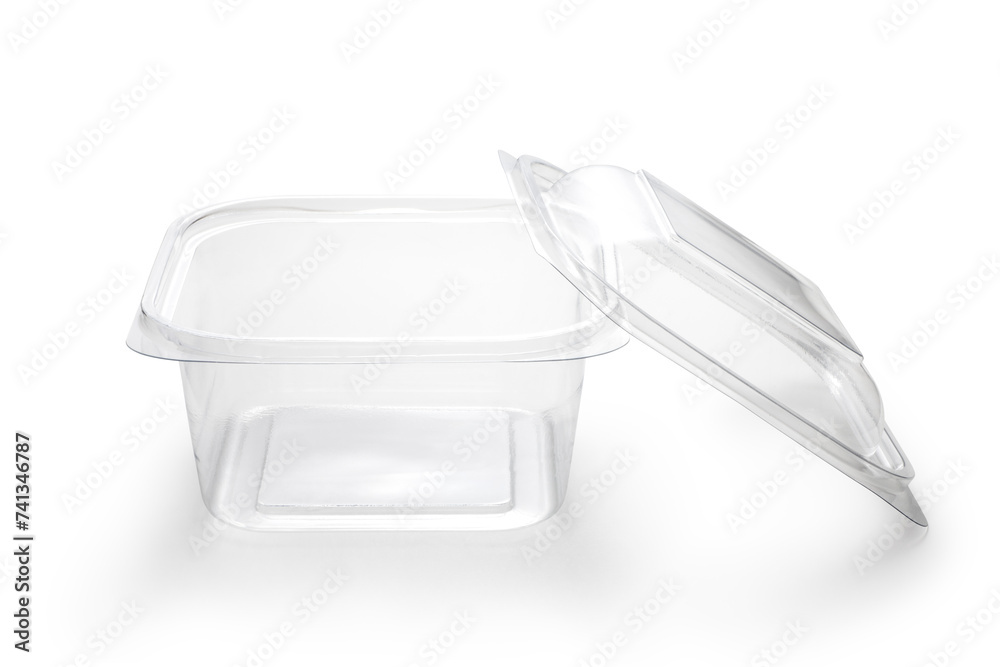 Wall mural transparent plastic food box with lid isolated on white background