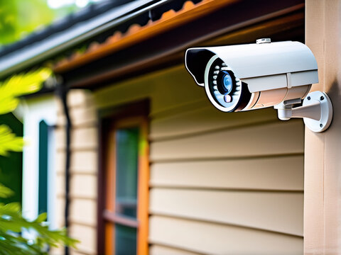 A surveillance camera system has been set up outdoors to enable remote monitoring of home safety and security.