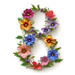 Floral Arrangement in the Shape of Number 8 on a White Background