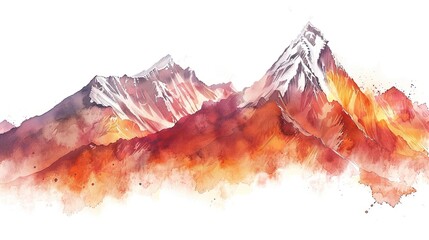 Hand painted watercolors of the high Himalayan mountains. - obrazy, fototapety, plakaty