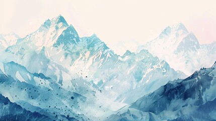 Hand painted watercolors of the high Himalayan mountains. - obrazy, fototapety, plakaty