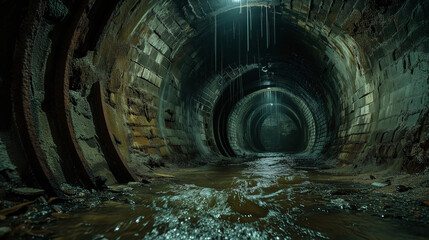 tunnel with water - obrazy, fototapety, plakaty