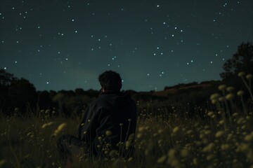 Fototapeta na wymiar man stargazing in a darksky reserve, far from city lights