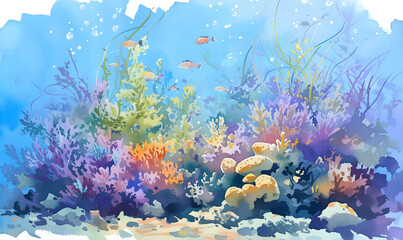 watercolour painting of the underwater ocean reef landscape, Generative AI