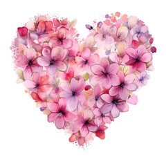Elegant Pink Watercolor Flowers Arranged in a Heart Shape on White Background