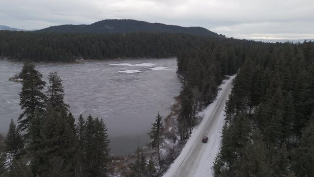McQueen Lake's Icy Canvas Near Kamloops