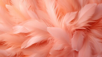 Obraz premium Feathers in a peach fuzz color as a background. Top view.