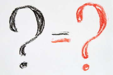 Hand-drawn question mark, boldly marked in black on a white sheet of paper, symbolizing the concept...
