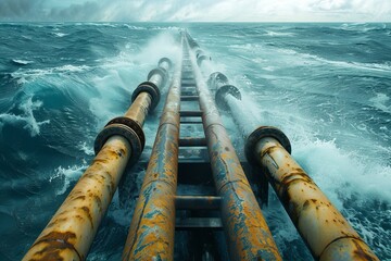 Offshore pipeline network in deep blue seas - obrazy, fototapety, plakaty