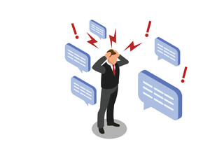 Businessmen confused by information overload 3d isometric vector illustration
