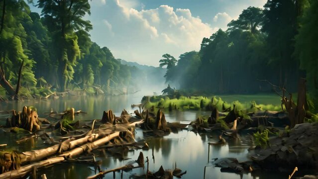 illegal logging in the river 