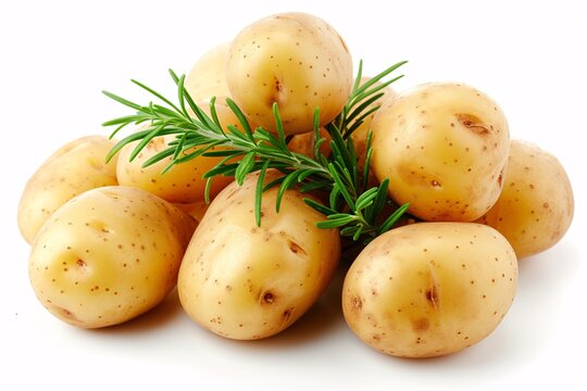 Whole Unpeeled Infant Potatoes grenaille potatoes on a white backdrop.