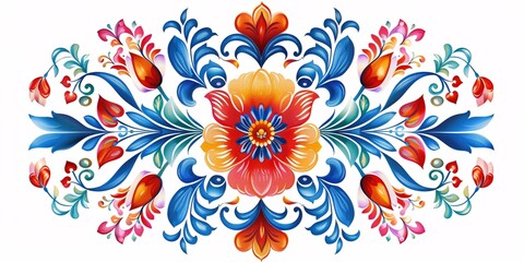 Fototapeta na wymiar Handcrafted Tatar rosette with vibrant gradients and traditional floral designs on a white backdrop.