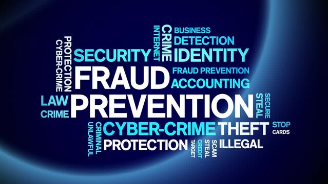 Fraud Prevention animated word cloud;text design animation tag kinetic typography seamless loop.