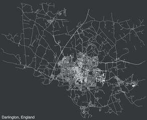 Detailed hand-drawn navigational urban street roads map of the United Kingdom city township of DARLINGTON, ENGLAND with vivid road lines and name tag on solid background
