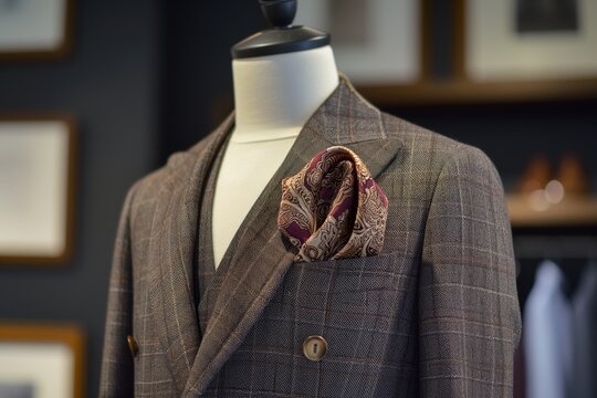 mannequin wearing a blazer with a silk scarf pocket square