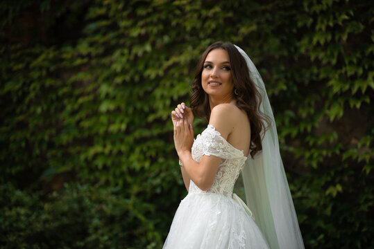 White bride in a wedding dress with veil