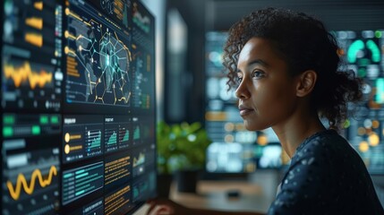 In this business investment strategy concept, women use a computer to analyze ESG, surrounded by...