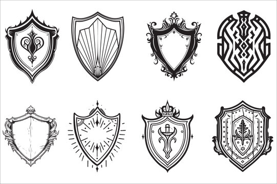 Heraldic shield and Vintage shield silhouette on a white background.