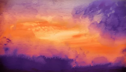 Papier Peint photo Tailler abstract watercolor background sunset sky orange purple