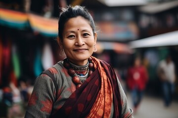 Portrait of a Nepali woman in the street of Kathmandu in the afternoon