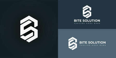 Abstract initial letter BS or SB logo in white color isolated in blue background. Sophisticated and unique hexagon initials letter BS logo design inspiration. Letter BS for accounting and finance logo © Miftakhul