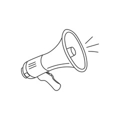 Hand drawn megaphone speaker doodle icon isolated.