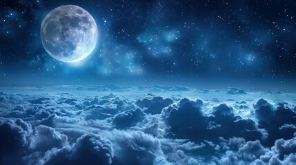 Naklejka na ściany i meble A mesmerizing glowing moon over a beautiful cloudscape in the night