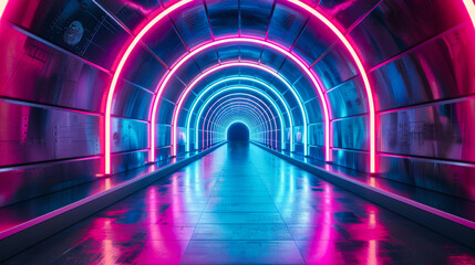 Science fiction tunnel with neon lights