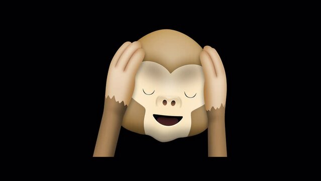 Hear No Evil Monkey Emoji Animated on a Transparent Background. 4K Loop Animation with Alpha Channel.
