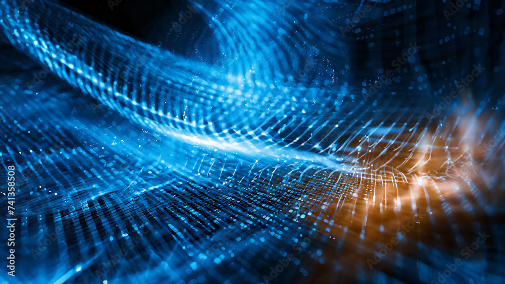 Poster abstract digital background with blurred digital elements - 3d rendering