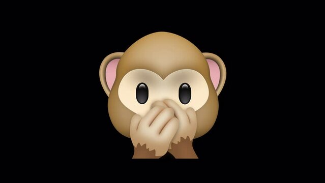 Speak No Evil Monkey Emoji Animated on a Transparent Background. 4K Loop Animation with Alpha Channel.