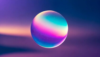 Holographic gradient round sphere. Glowing ball, ultraviolet neon light, blank space