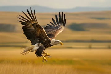 Foto op Canvas eagle swooping down towards the grasslands with claws outstretched © studioworkstock