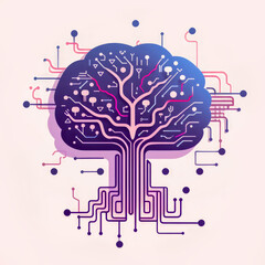Human brain technology background represent artificial intelligence illustration and cyber space. Engineering concept. Technology web background.