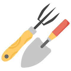 Rake and trowel flat icon design 