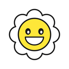 Laughing hippie flower flat outline illustration.
