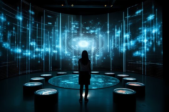 An immersive audio-visual installation where sound waves synchronize with fluctuating stock market graphs, creating a multisensory experience.