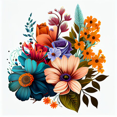 Colorful flowers on transparent background