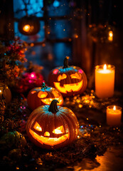 Beautiful background with pumpkin for Halloween. Selective focus.