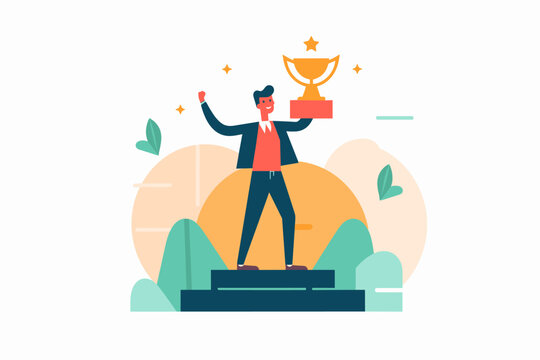 Employee award recognition, success achievement reward or top star performer of the month, best sales champion or certificate concept